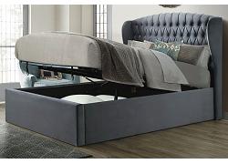 5ft King Size Velvet grey ottoman fabric upholstered buttoned storage gas lift up bed frame 1